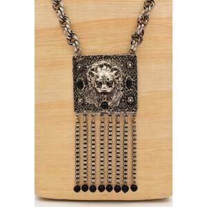 Edlee Vintage Chain Lion Door Knocker Necklace Heavy Chain Silver Signed BinBL